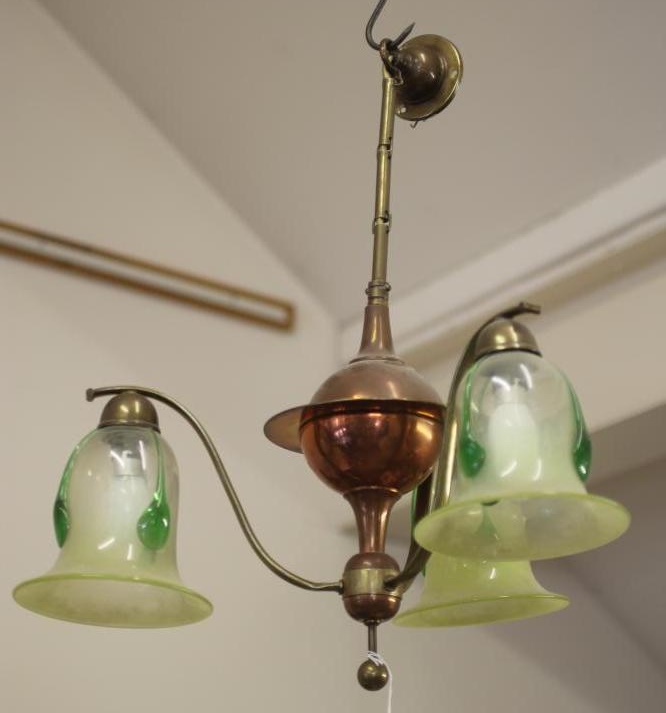 AN ARTS AND CRAFTS COPPER AND BRASS LIGHT PENDANT Image