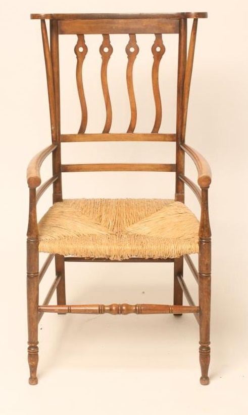 AN ARTS AND CRAFTS ASH RUSH SEATED ELBOW CHAIR Image