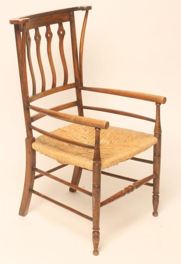 AN ARTS AND CRAFTS ASH RUSH SEATED ELBOW CHAIR Image