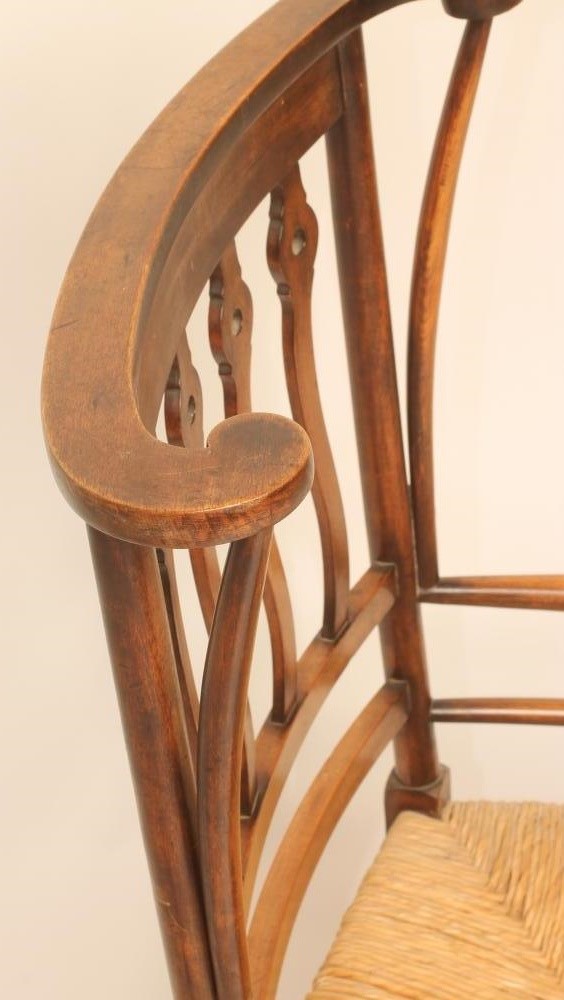 AN ARTS AND CRAFTS ASH RUSH SEATED ELBOW CHAIR Image