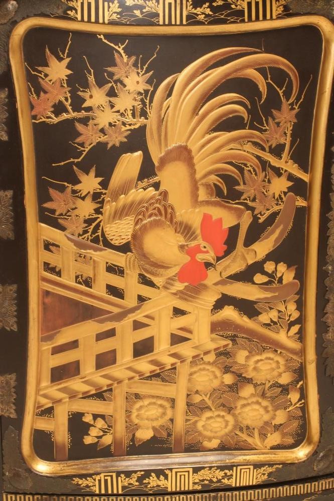 A CHINESE BLACK LACQUERED CORNER CUPBOARD Image