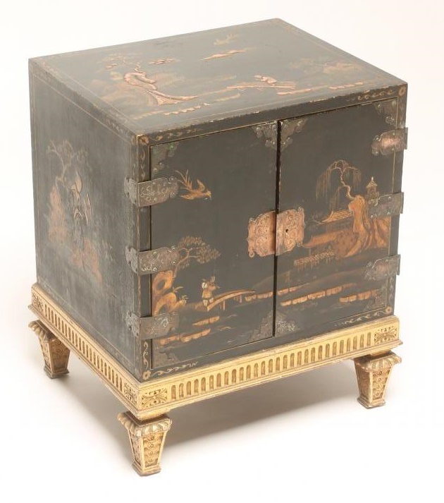 A CHINESE BLACK LACQUERED TABLE CABINET Image