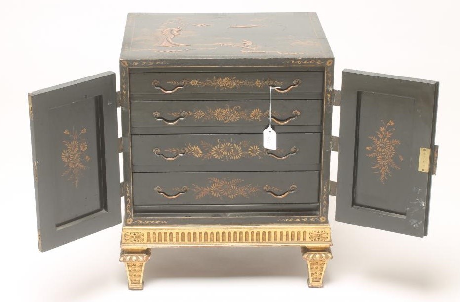 A CHINESE BLACK LACQUERED TABLE CABINET Image