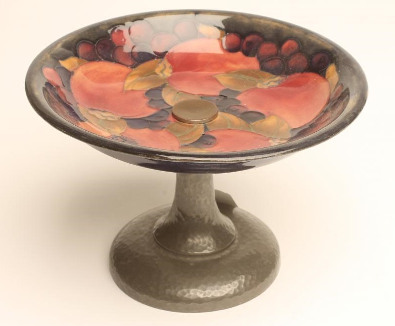 A MOORCROFT POTTERY AND TUDRIC PEWTER SMALL TAZZA Image