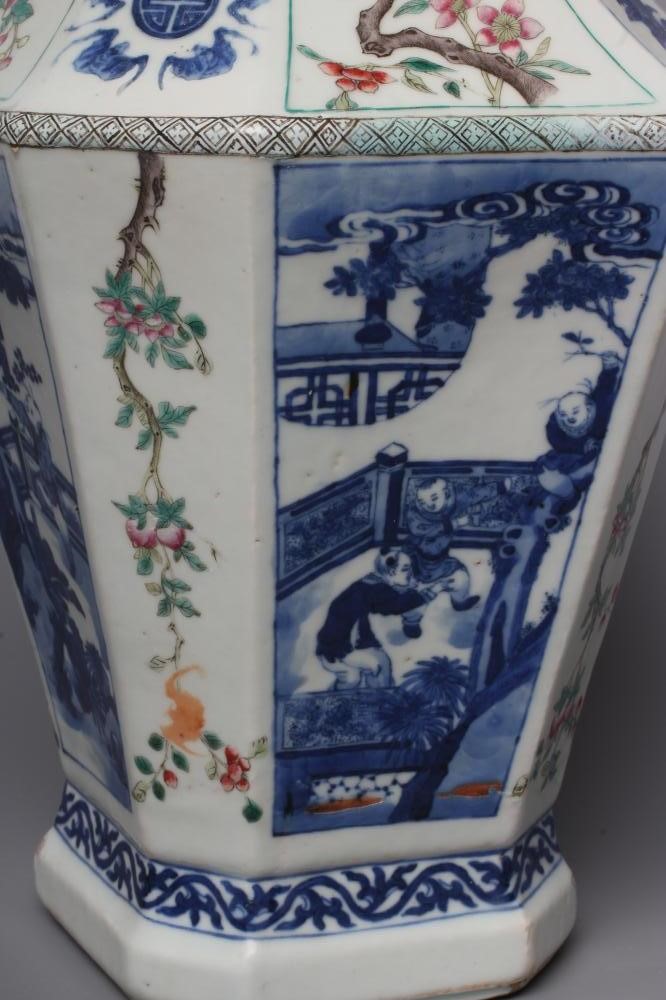 A CHINESE PORCELAIN VASE of swept octagonal form with two scrolling handles Image