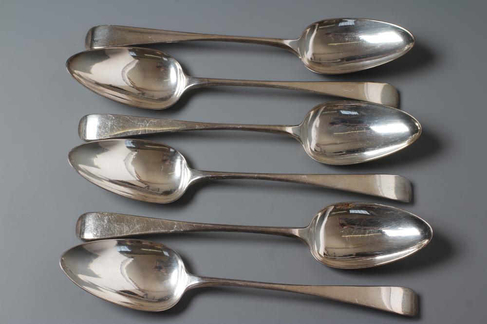 A SET OF SIX LATE GEORGE III TABLESPOONS, maker Smith & Fearn, London 1797, in Old English pattern, Image