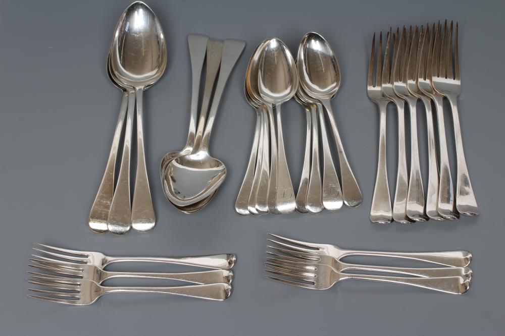 A SET OF SIX LATE GEORGE III TABLESPOONS Image