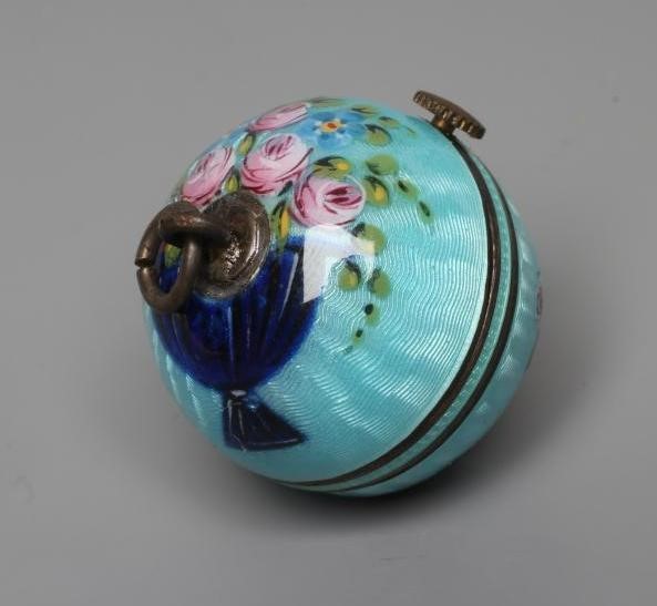 A LADY'S SILVER AND ENAMEL PENDANT BALL WATCH Image