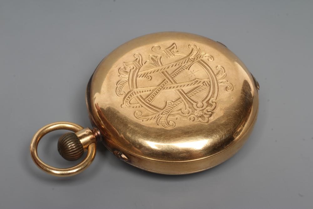 A LATE VICTORIAN 18CT GOLD TOP WIND CHRONOGRAPH Image