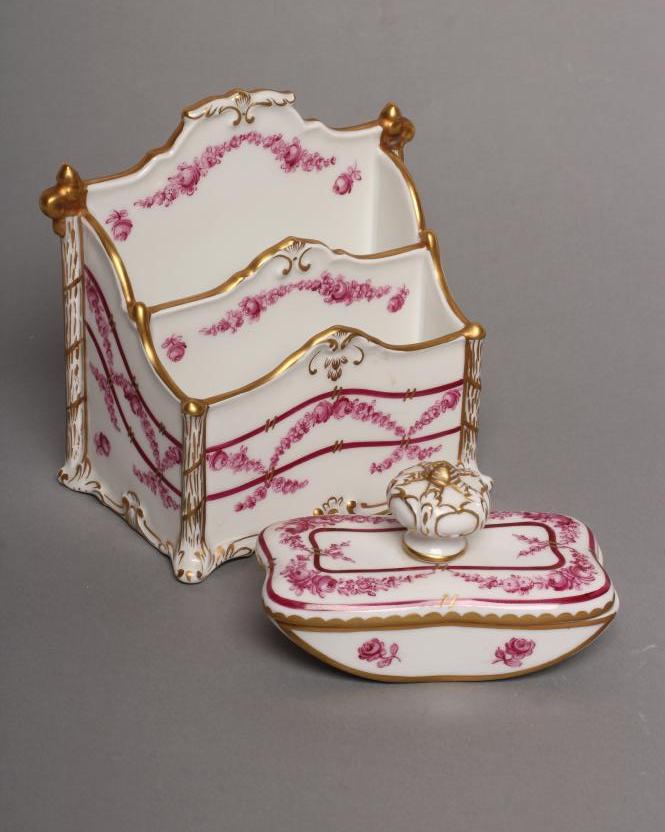 A DRESDEN PORCELAIN LETTER RACK AND MATCHING ROCKER BLOTTER Image