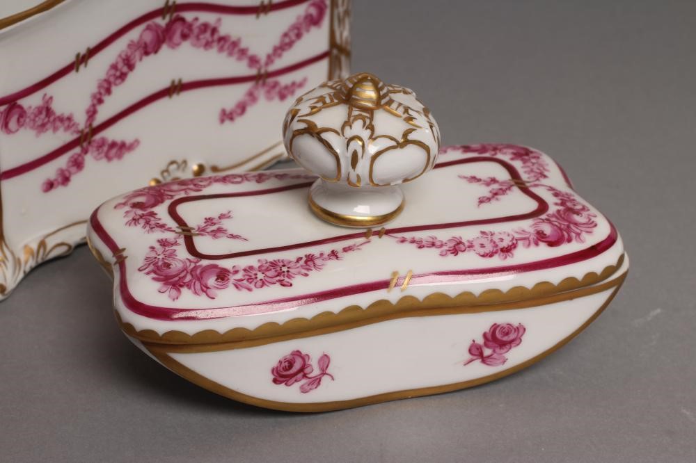 A DRESDEN PORCELAIN LETTER RACK AND MATCHING ROCKER BLOTTER Image