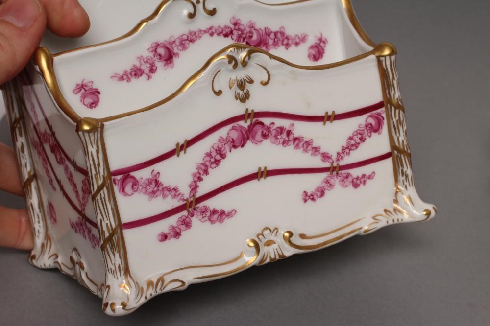 A DRESDEN PORCELAIN LETTER RACK AND MATCHING ROCKER BLOTTER Image