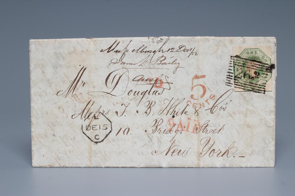 SG 55 1s GREEN EMBOSSED ON COVER Dec 1851 (Est. plus 24% premium inc. VAT) Image