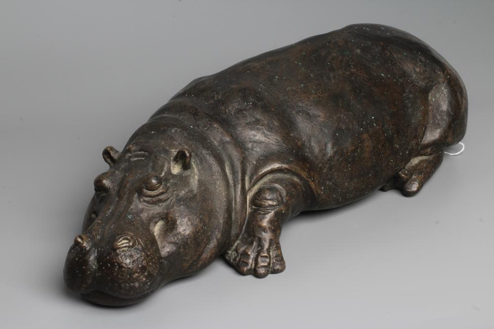ROSALIE JOHNSON (b.1933) "Sleeping Hippo", cast bronzed metal, limited edition, signed and dated Image