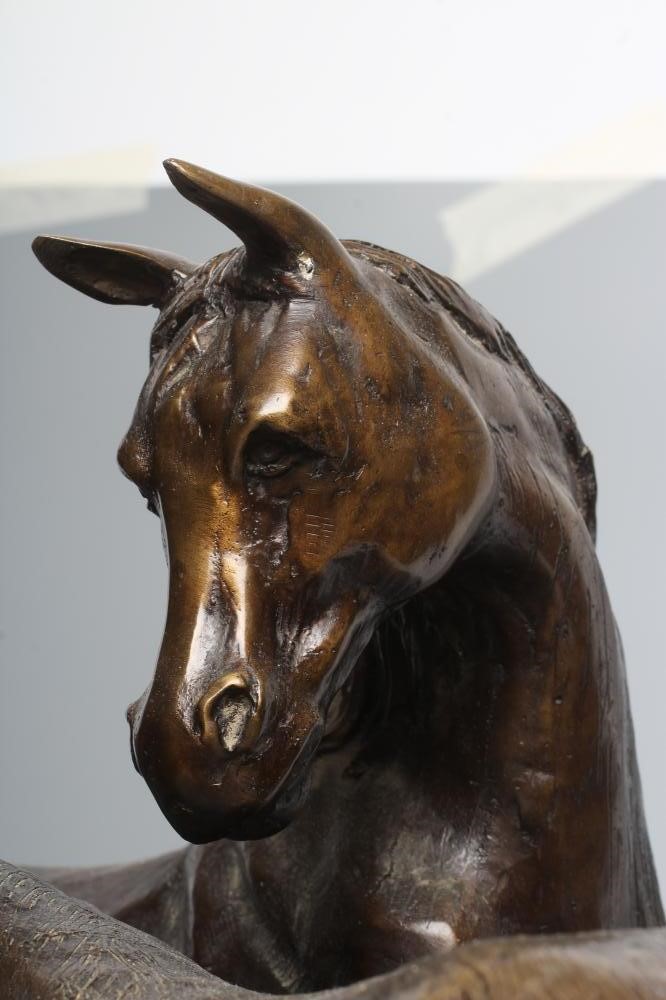 AFTER PIERRE-JULES MENE (French 1810-1879) bronze group of two horses, 20th century, unsigned, brown Image