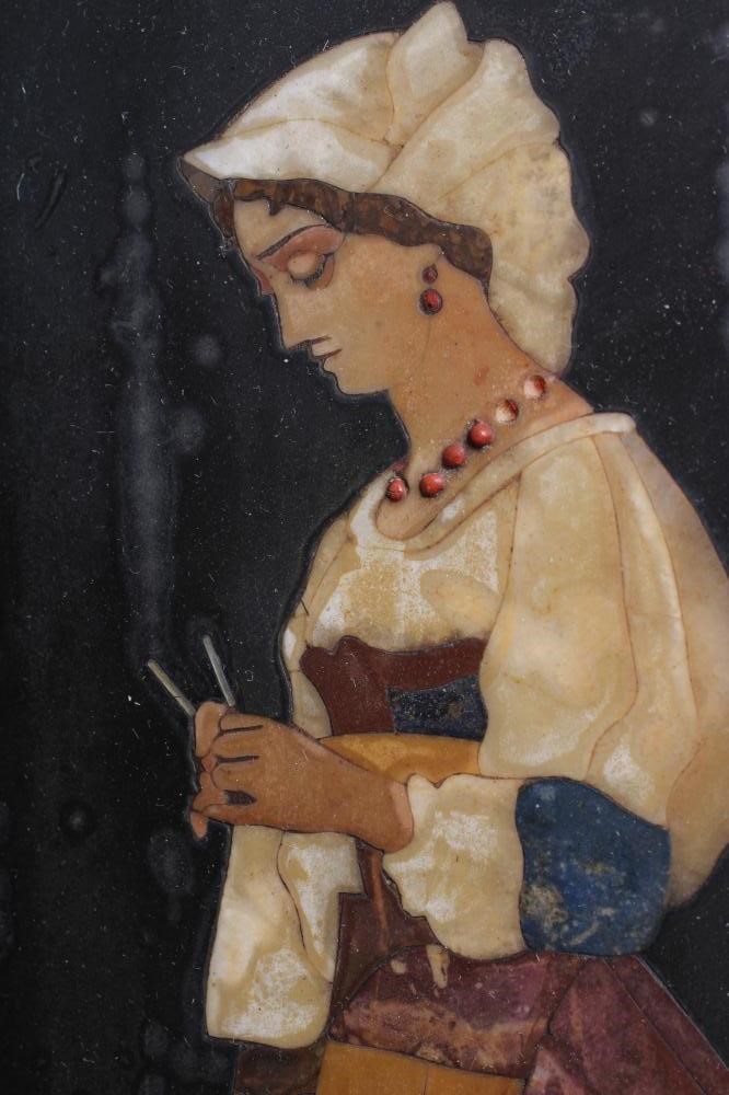 AN ITALIAN PIETRA DURA PANEL, 19th century, depicting a lady descending stone steps, unsigned, 9 Image