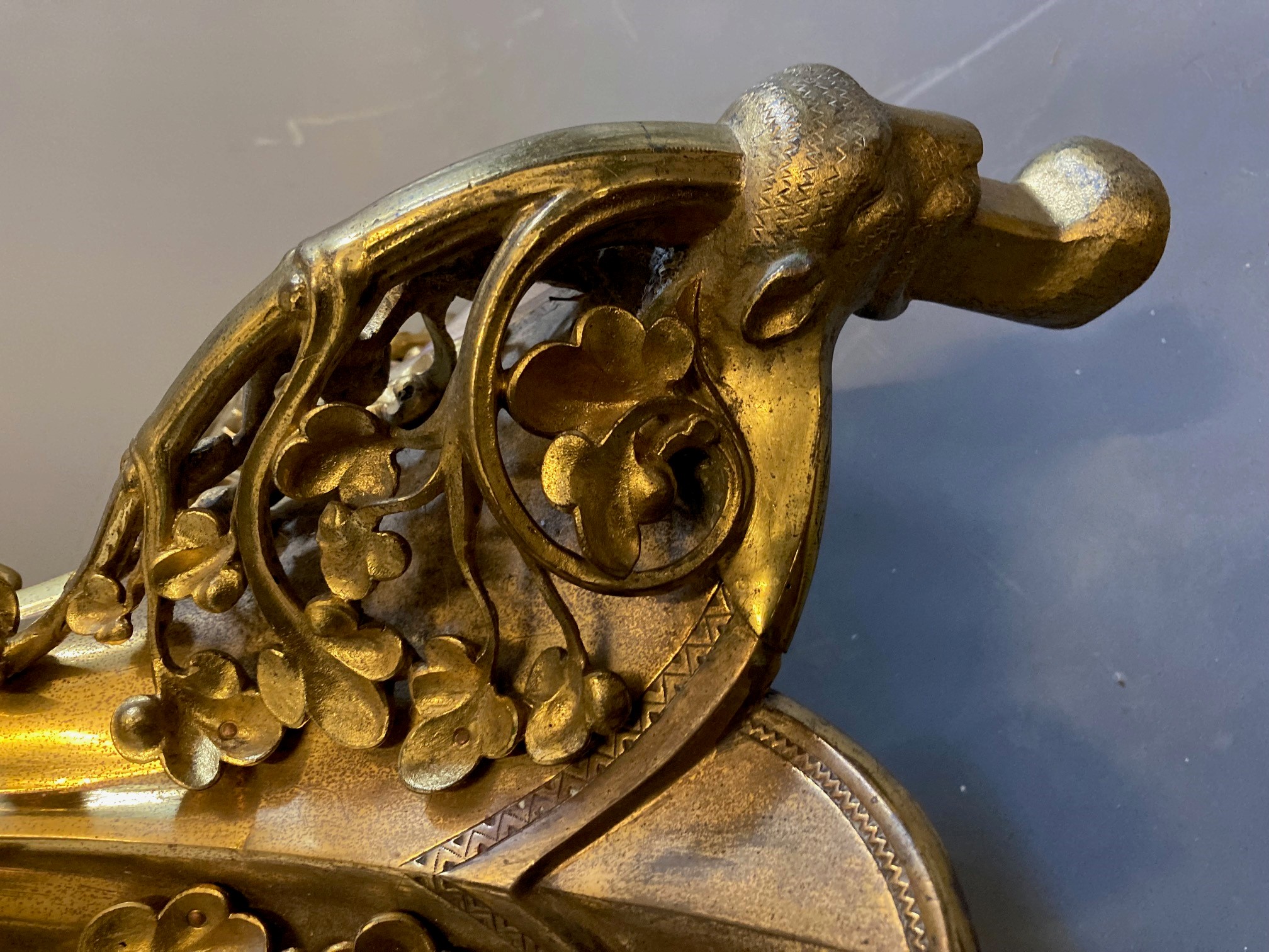 AN IMPRESSIVE FRENCH GILT METAL TORCHERE BY CHERTIER PARIS in the Gothic revival style Image