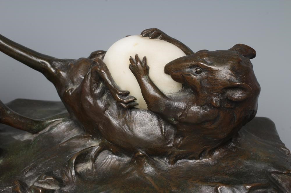 ACHILLE EMILE JACOPIN, (French 1874-1958) "Les Deux Rats et l'Oeuf", bronze, brown patination, Image
