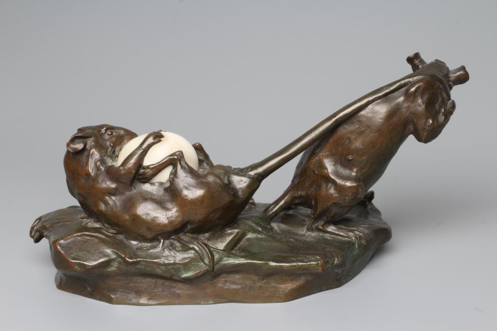 ACHILLE EMILE JACOPIN, (French 1874-1958) "Les Deux Rats et l'Oeuf", bronze, brown patination, Image