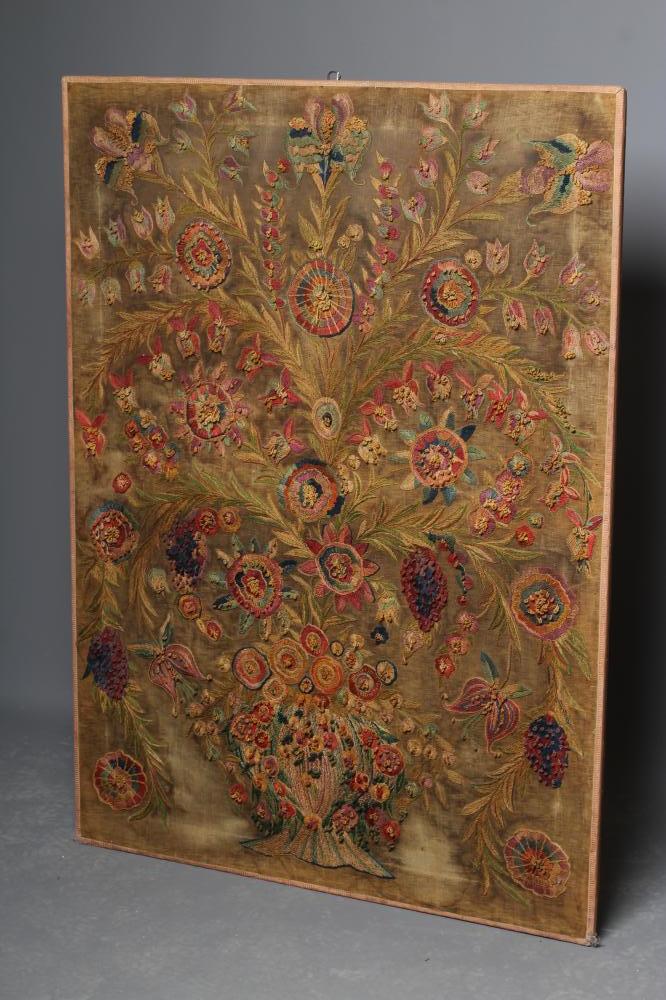 AN ART NOUVEAU STITCHED PANEL worked in coloured wools in long stitch and with knotted loops with Image