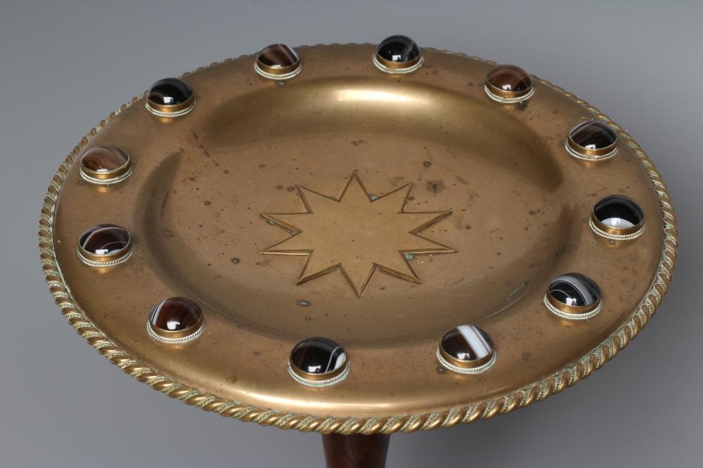 A VICTORIAN BRASS INKWELL of dished circular form Image