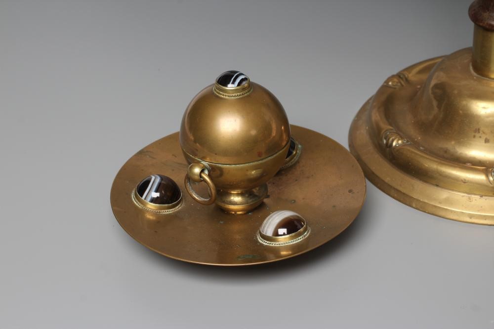A VICTORIAN BRASS INKWELL of dished circular form Image