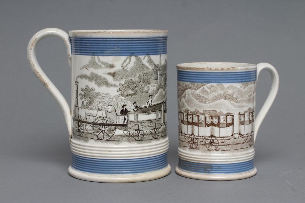 OF RAILWAY INTEREST - two graduated pearlware mugs Image