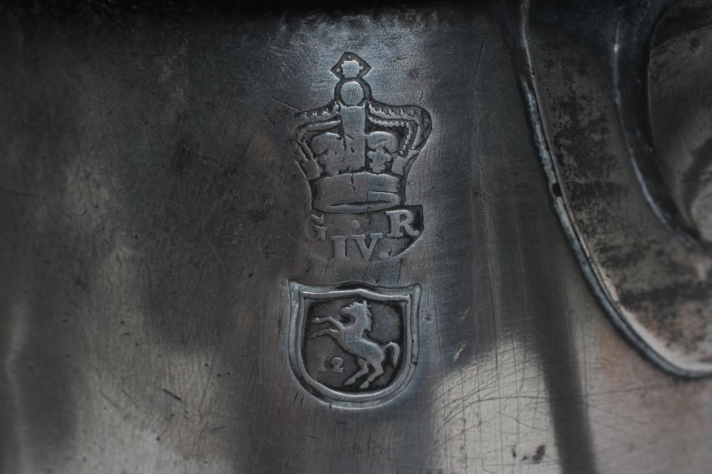 A GROUP OF FIVE PEWTER QUART REEDED MUGS, 19th century, one straight sided, the others of tulip form Image