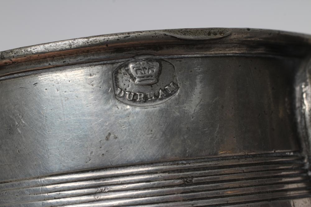 A GROUP OF FIVE PEWTER QUART REEDED MUGS, 19th century, one straight sided, the others of tulip form Image