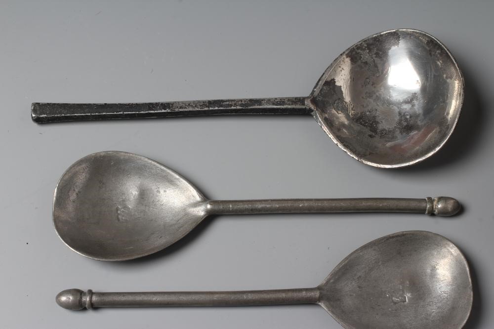 EIGHT VARIOUS SLIP TOP PEWTER SPOONS Image