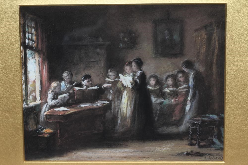 FREDERICK DANIEL HARDY (1826-1911) "The Singing Lesson", pastel heightened with white, 6 1/4" x 8 Image