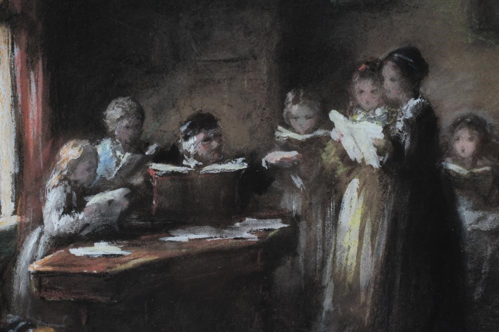 FREDERICK DANIEL HARDY (1826-1911) "The Singing Lesson", pastel heightened with white, 6 1/4" x 8 Image