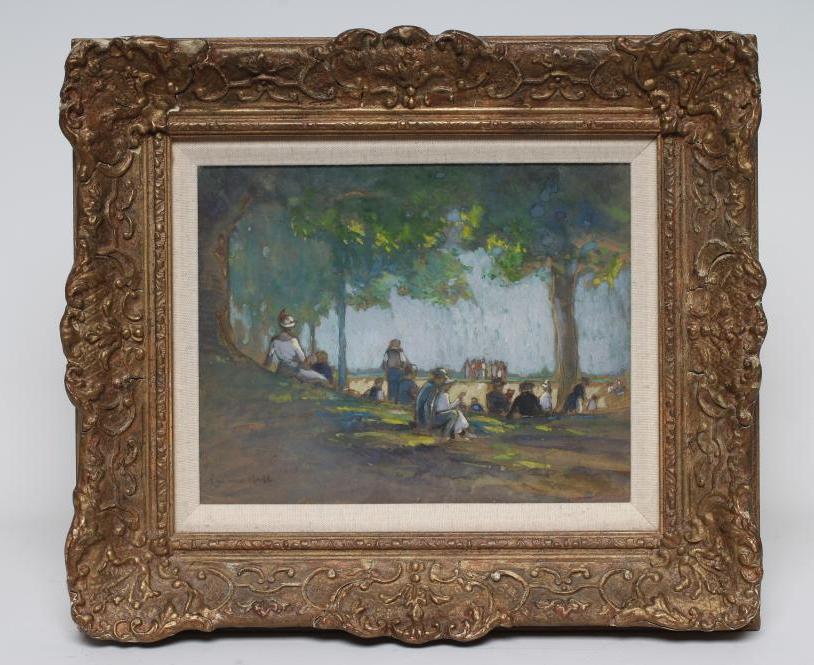 LAURENCE BELL (20th century) Figures Resting In the Shade, watercolour heightened with white, Image