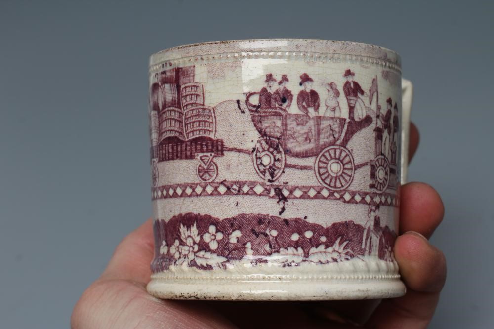 OF RAILWAY INTEREST - two graduated Staffordshire pottery "Dutch" jugs printed in underglaze black Image