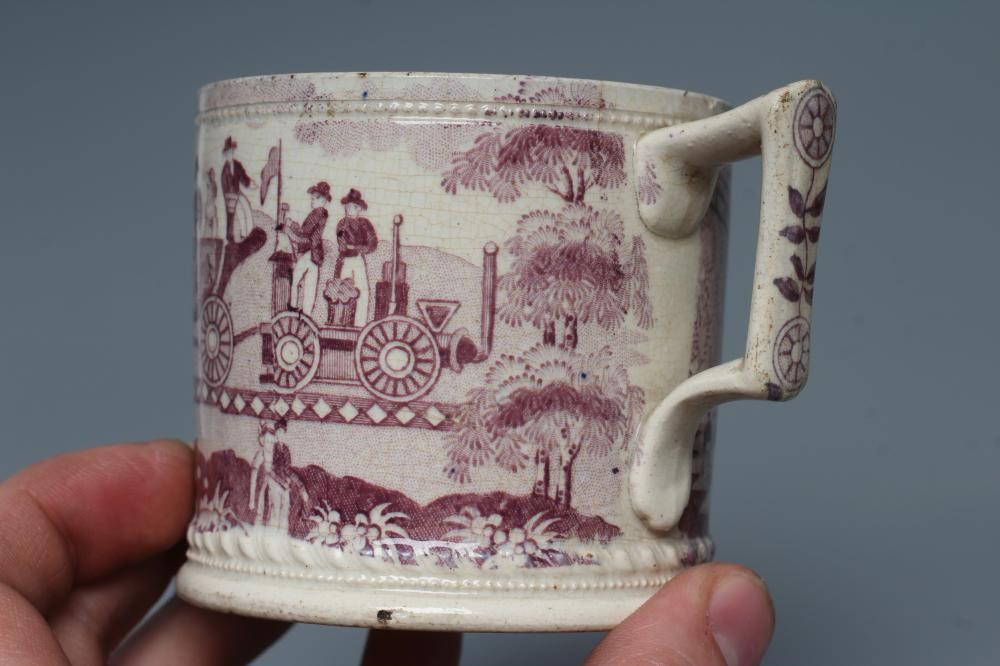 OF RAILWAY INTEREST - two graduated Staffordshire pottery "Dutch" jugs printed in underglaze black Image