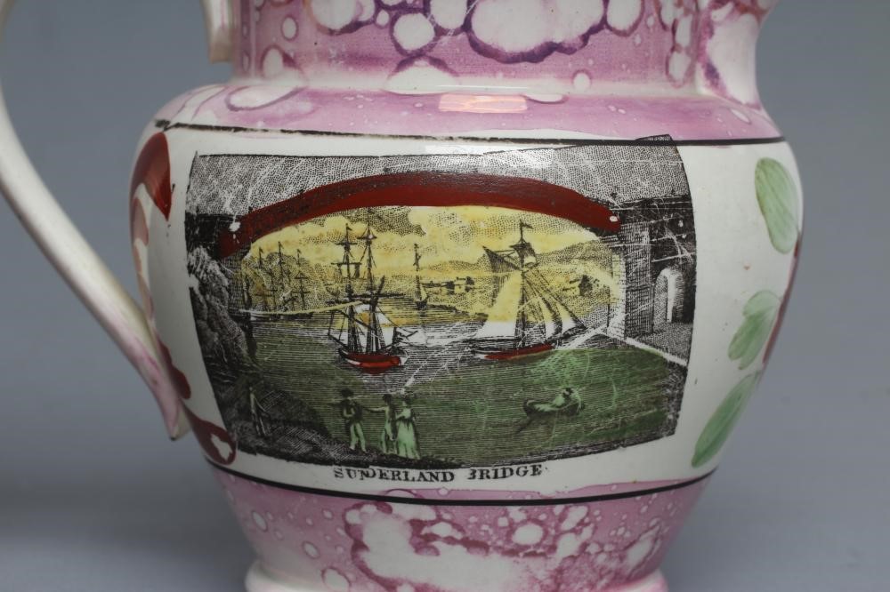 TWO SUNDERLAND PINK SPLASH LUSTRE DUTCH JUGS Image