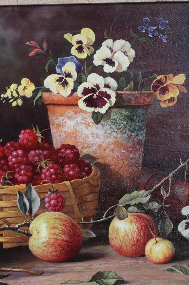 PAUL MORGAN (b.1940) Still Life with Fruit and Flower Pots, a pair, oil on board, signed, 12"x 16", Image