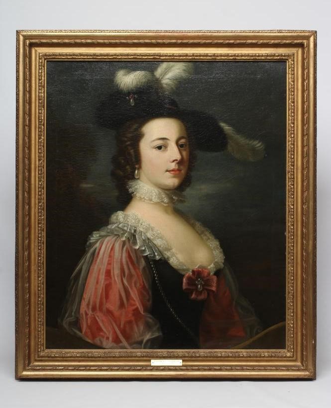 ATTRIBUTED TO THOMAS HUDSON (1701-1779) Portrait of Lady Bletchey in a Plumed Hat Image
