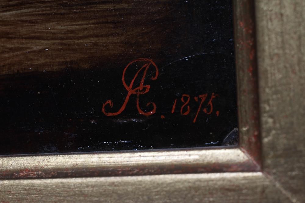 ENGLISH SCHOOL (19th century) Still life with Apples and Plums, oil on panel, signed with monogram Image