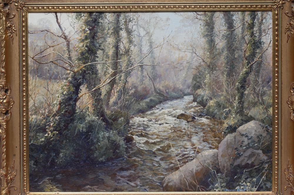 DENYS LAW (1907-1981) "Lamorna Stream", oil on board, signed, artist's label to reverse, 18" x 24", Image