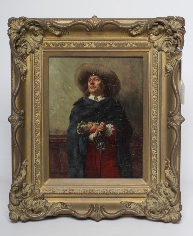 WILLIAM A BREAKSPEARE (1855-1914) Portrait of a Cavalier in a Broad brimmed Hat and Blue Cloak, Image