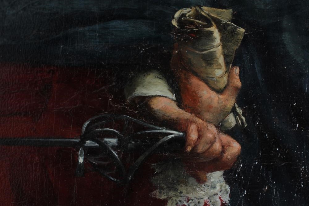 WILLIAM A BREAKSPEARE (1855-1914) Portrait of a Cavalier in a Broad brimmed Hat and Blue Cloak, Image