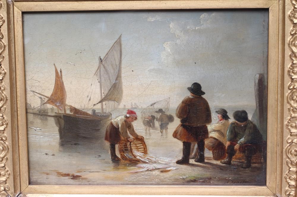 ALEXANDER FRASER (1786-1865) Fishermen On Hastings Beach, oil on panel, signed, inscribed to Image