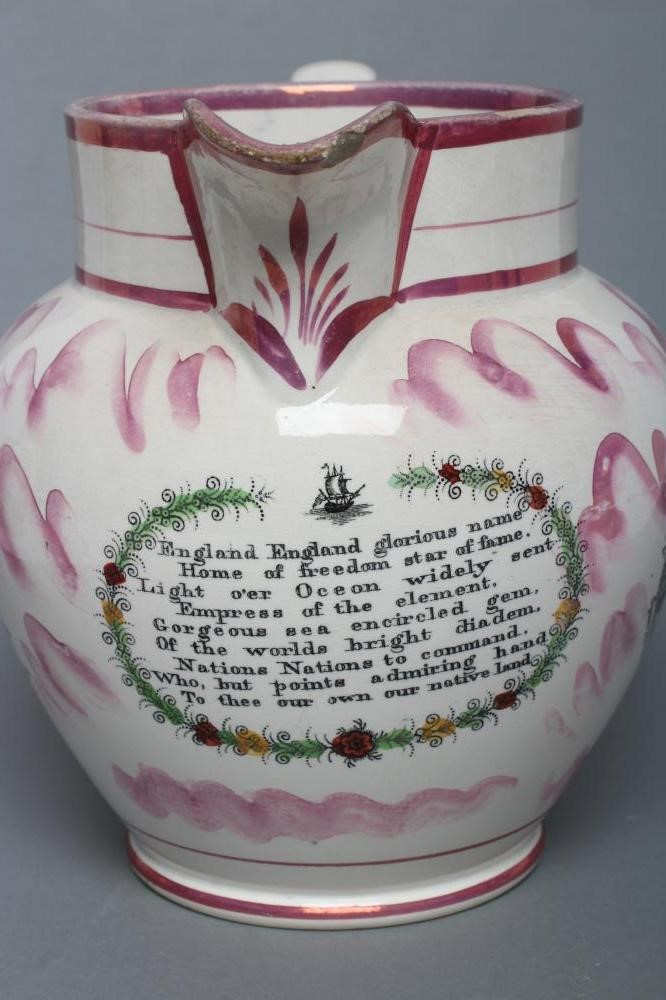 A SUNDERLAND PINK LUSTRE POTTERY DUTCH JUG Image