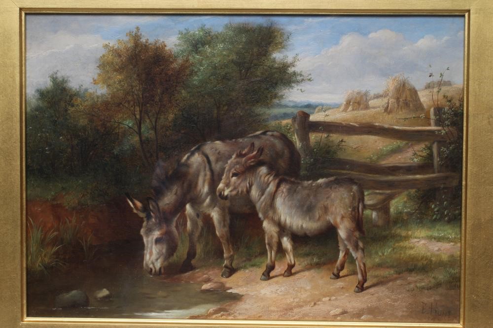 CHARLES HUNT (1803-1891) Donkeys Near a Cornfield, oil on canvas signed, indistinctly dated, 10" x Image