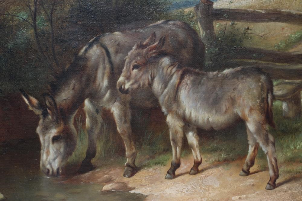 CHARLES HUNT (1803-1891) Donkeys Near a Cornfield, oil on canvas signed, indistinctly dated, 10" x Image