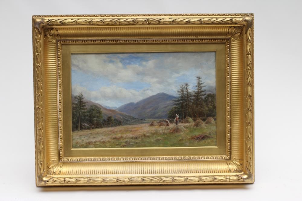 CIRCLE OF WILLIAM BAIRD (19th century) Hay Making, oil on canvas, signed, 12" x 18", swept gilt Image
