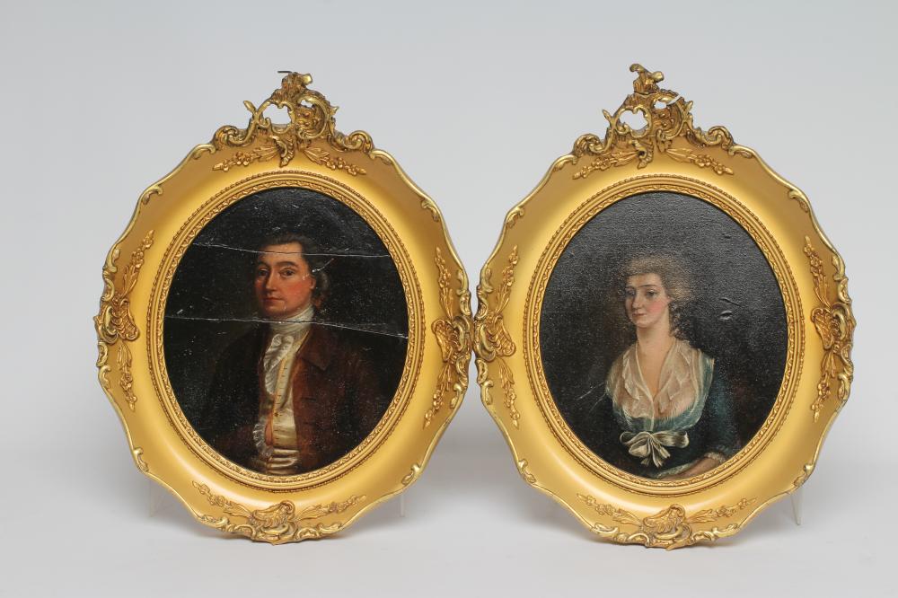 ENGLISH SCHOOL (18th century) Portraits of A Lady and A Gentleman, a pair of oval miniatures, oil on Image