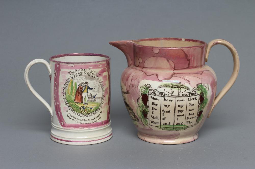 A SUNDERLAND PINK SPLASH LUSTRE POTTERY DUTCH JUG Image