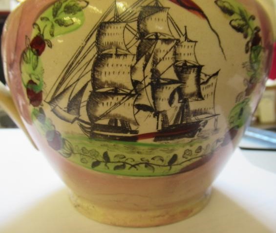 A SUNDERLAND PINK SPLASH LUSTRE POTTERY DUTCH JUG Image